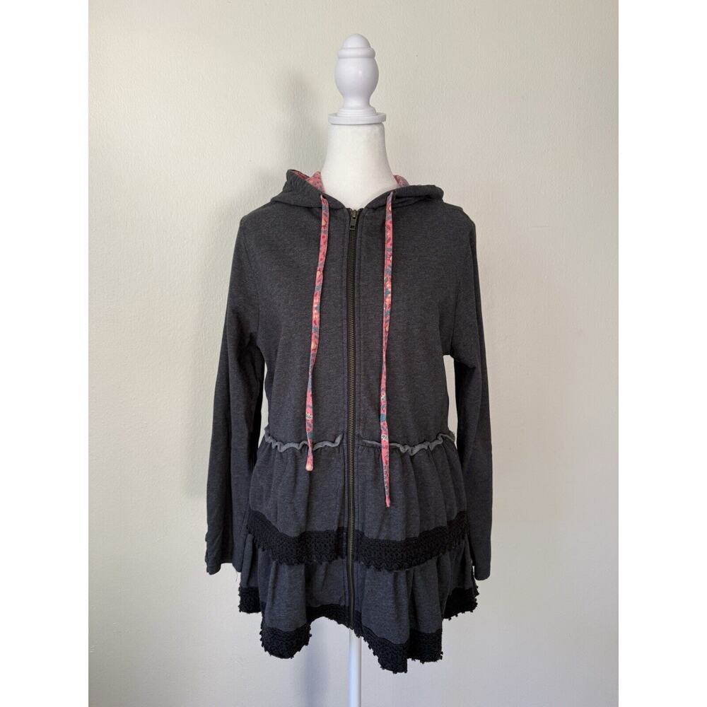 Matilda Jane Wise And Wonderful Hoodie Jacket‎ Tiered Ruffled Dark Gray Size M
